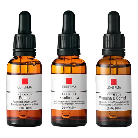 Kit X3 Activos Retinol + Nicotinamida + Vitamina C Lidherma 