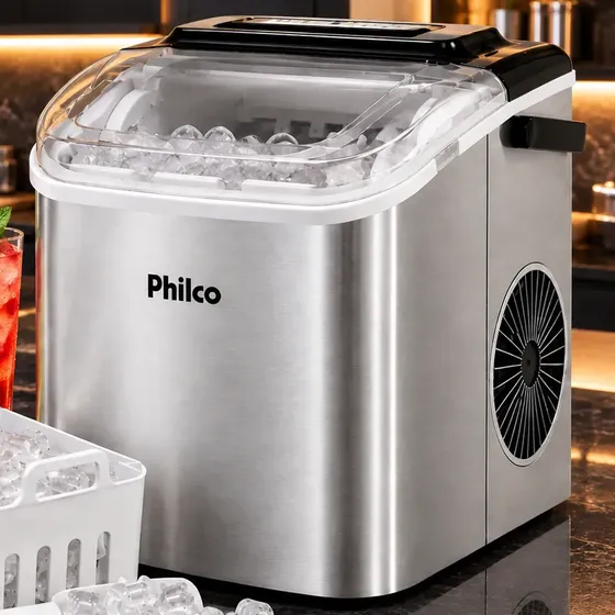 Maquina Fabricadora De Gelo Philco Portátil Inox 12kg 127v
