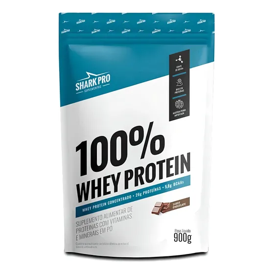 100% Whey Protein Conc Refil 900g Grow Soldiers - Shark Pro Sabor Chocolate