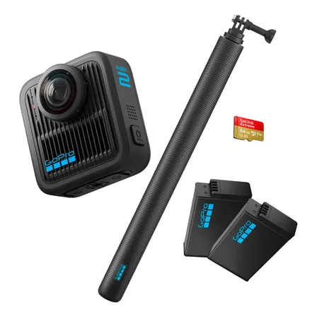 Gopro MAX2 Bundle - Câmera De Ação 360°, Vídeos Em 8k, Fotos 360°, Com 2 Baterias Recarregáveis, Cartão Sandisk De 64gb E Bastão Invisível De 1,2m Incluso