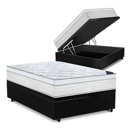 Cama Box Baú Casal + Colchão Toronto Mola Ensacada D33 32cm Cor Preto