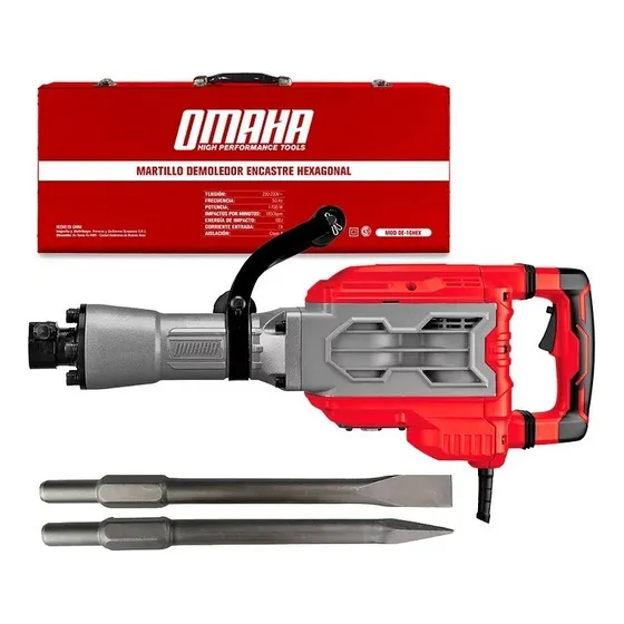 Martillo Demoledor Omaha De-16hex 1700 W 60 Joules Maletín Cinceles