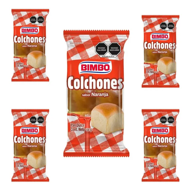 5 Pzs Bimbo Pan Dulce Colchones Sabor Naranja 130gr