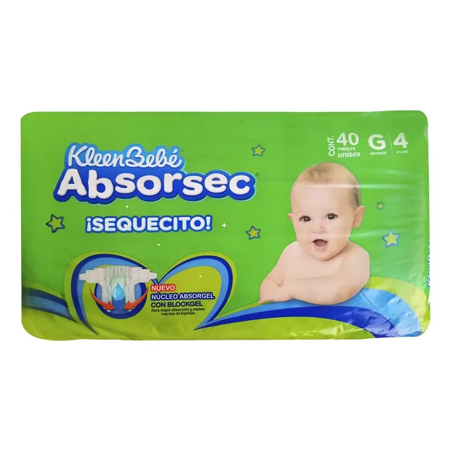 Pañales Kleen Bebé Etapa 4 Grande Absorsec G 4 40pz