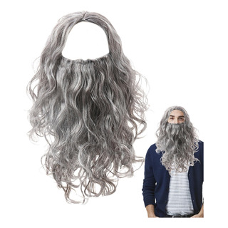 Peluca De Disfraz De Halloween, Barba Larga Gris Y Peluca Peluca De Disfraz De Halloween, Barba Larga Gris Y Peluca