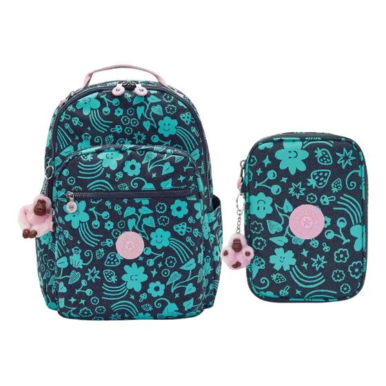 Mochila Seoul Estojo 100 Pens Kipling Estampado Cor Azul-escuro Desenho Do Tecido Magical Print