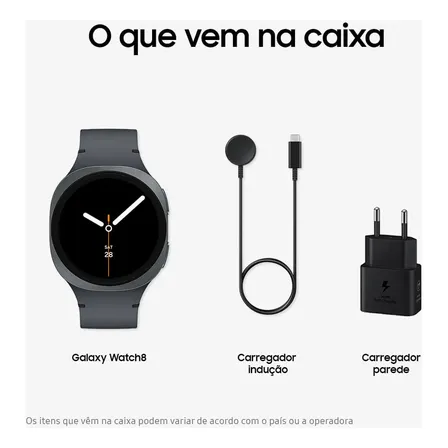 Samsung Galaxy Watch8 Smartwatch 44mm Bt, Galaxy Ai Caixa Grafite Pulseira Grafite Bisel Azul Desenho Da Pulseira Milanês