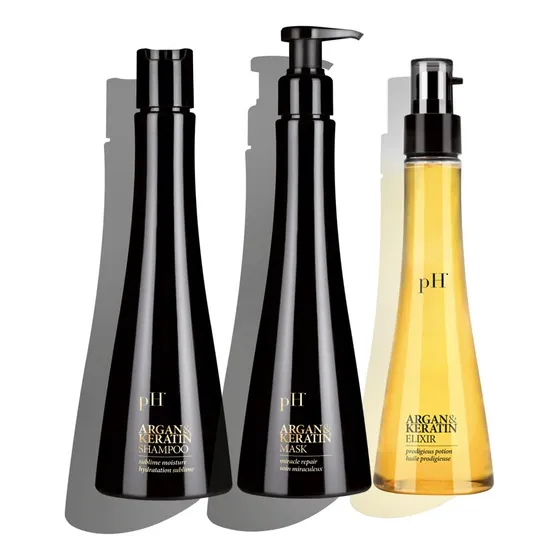 Set De Champú, Mascarilla Y Elixir De Argán Y Queratina Hair
