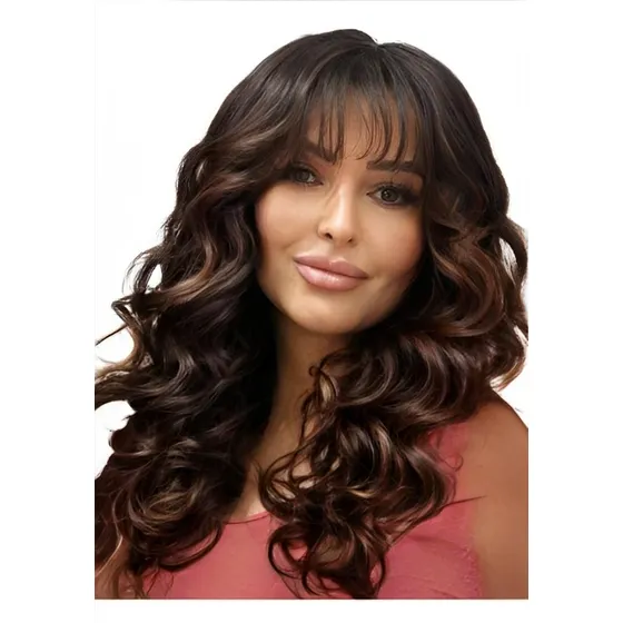Peruca Wig Cap Morena Iluminada Ondulada Bio Orgânico 70cm