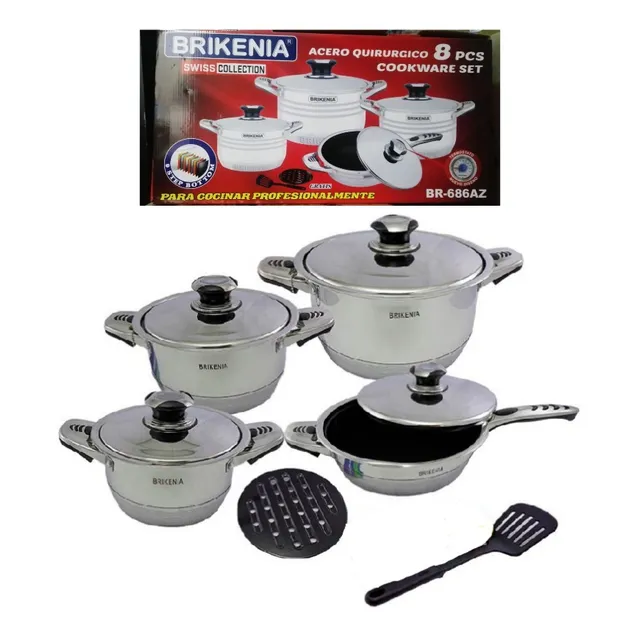 Juego De Olla Acero Quirúrgico De 8 Pcs Brikenia