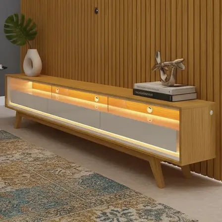 Rack Ripado Gelius Móveis com Painel para TV até 85 Polegadas LED Naturale