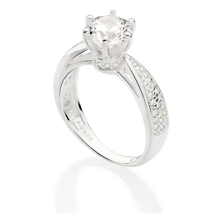 Anel Rommanel Solitário Prata 925 Com Zircônias 810263