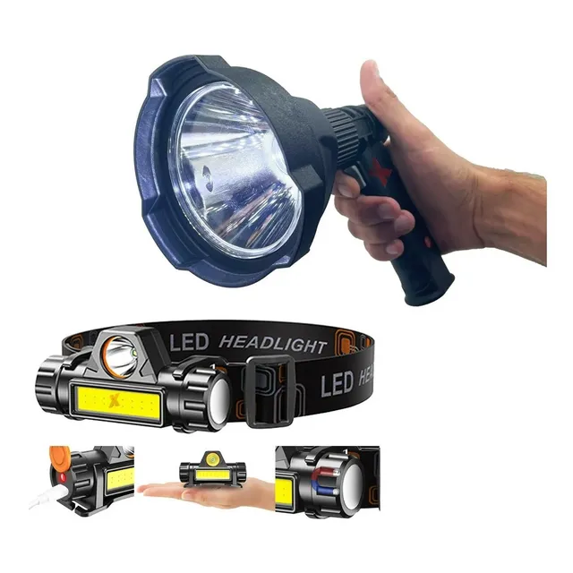 Foco Caza Luz Led Alto Alcance + Minero Led Recargable Pesca