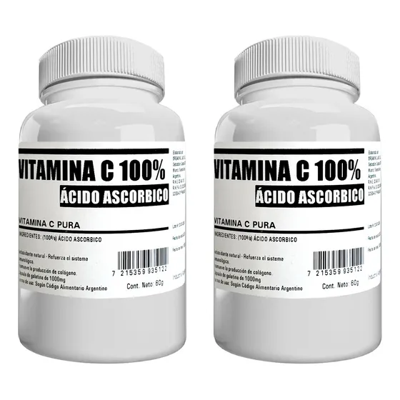 Vitamina C Pura 100% Suplemento Antioxidante 60 Capsulas X2!