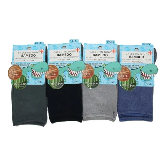 X6 Calcetines Bambú + Cobre Niños -  Calcetin Sin Costuras Colores Surtidos 31-35