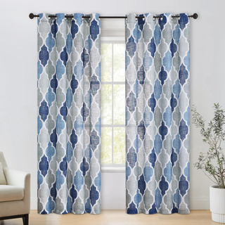 Cortinas Beauoop Con Ojales Y Celosía Con Estampado De Azule Cortinas Beauoop Con Ojales Y Celosía Con Estampado De Azule