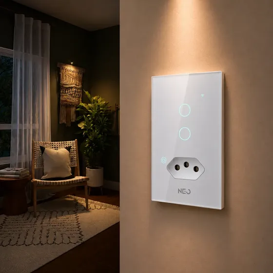 Interruptor Com Tomada Smart Wi-fi 2 Botões Neo Avant