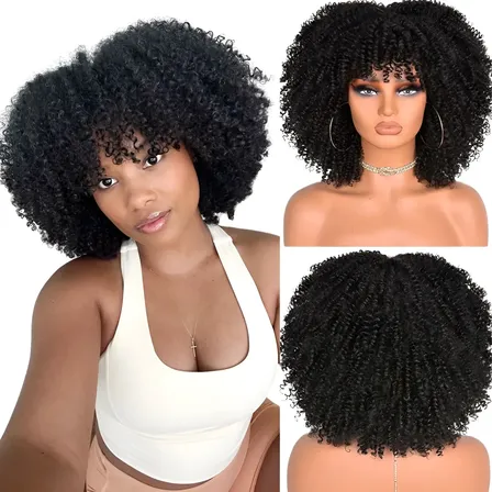 Peruca Cabelo Cacheado Afro C/ Franja Lace Orgânico Premium
