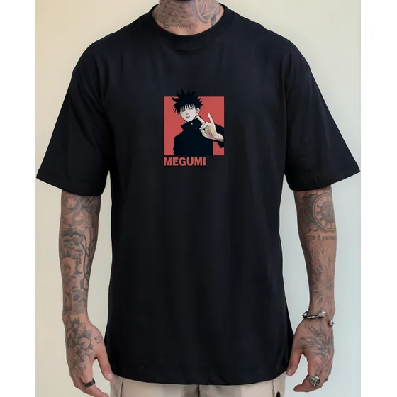 Camiseta Oversized Algodão Estampa Anime Jujutsu Megumi Red