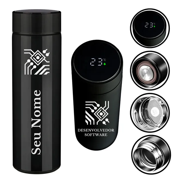 Garrafa Térmica Digital Cursos Profissões + Nome 500 Ml Inox