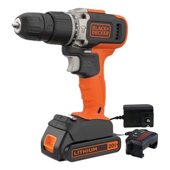 Taladro percutor atornillador inalámbrico de 10mm Black+Decker BCD704C1 20V + 1 batería de 1.5Ah + accesorio con caja de cartón 220V