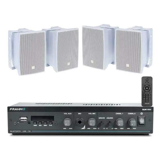 Amplificador Som Ambiente Frahm Bluetooth + Par Caixas Jbl