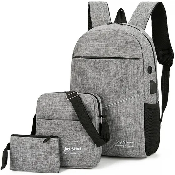 Mochila Set 3 Bolsos Organizadores Entrada Usb Para Laptop © Color Gris