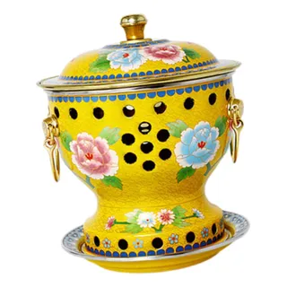 Olla Caliente Cloisonne, Olla Caliente Antigua De Amarillo Olla Caliente Cloisonne, Olla Caliente Antigua De Amarillo