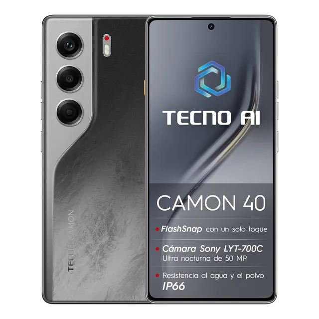 Celular Tecno Camon 40 Dual Sim 256gb Rom 8gb+8gb Ram Virtual Nfc 6.78 Amoled 120hz 50mp Ois Ip66 5200mah 45w Mediatek Helio G100 Ultimate Negro