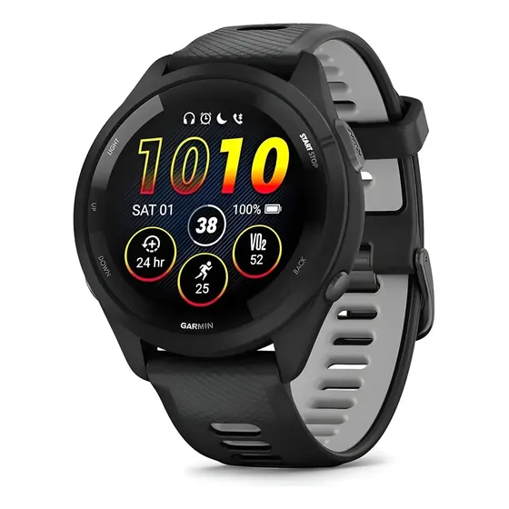 Relógio Garmin Forerunner Amoled 265 preto cinza escuro malha preta