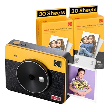 Câmera Instantânea Mini Shot 3 Retrô -2 Em1 Amarela- Kodak Amarelo