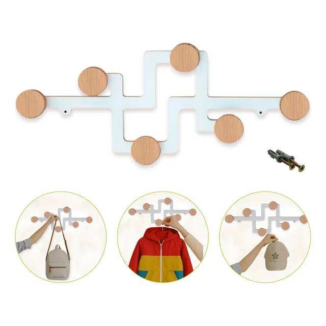 Perchero De Pared Nina Escandinavo Nordico Blanco Roble Mela