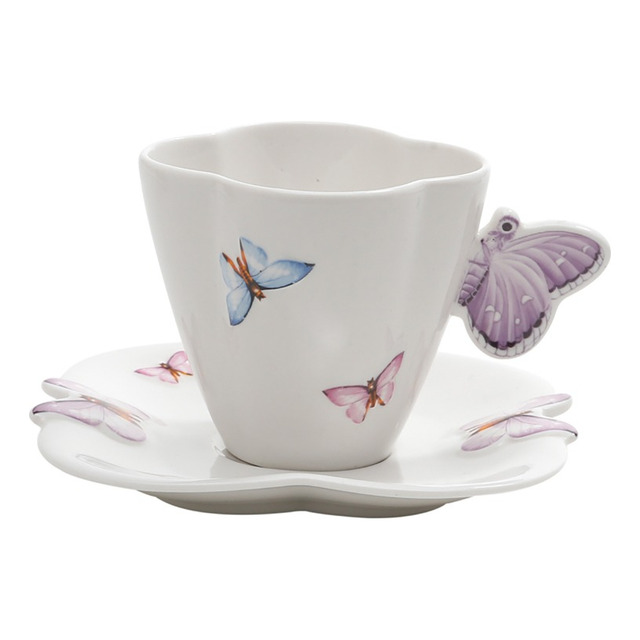 Conjunto 6 Xícaras De Chá De Porcelana Borboletas Com Pires Branco 200ml Wolff Conjunto 6 Xícaras De Chá De Porcelana Borboletas Com Pires Branco 200ml Wolff