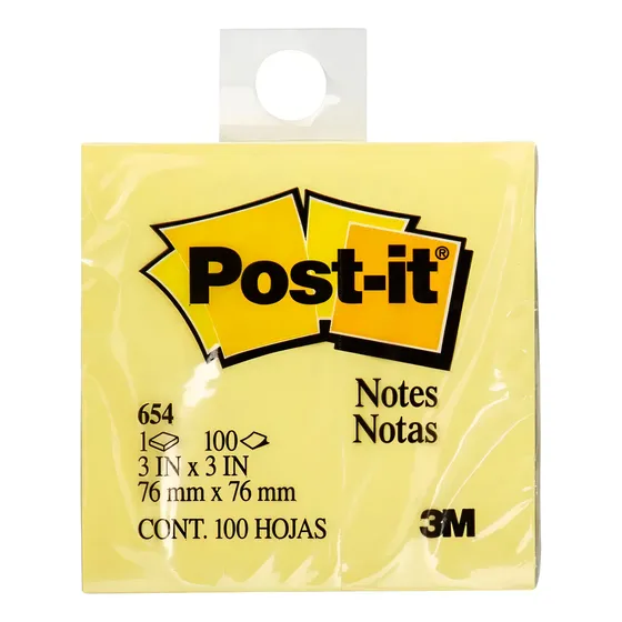 Notas Adhesivas 3m Post-it 654 Amarillo 3x3 Cuadradas De 100 Hjs