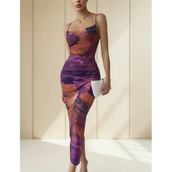 Vestido De Fiesta Morado Naranja Importado