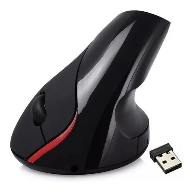 Ratón USB inalámbrico ortopédico ergonómico vertical para trabajo, color negro