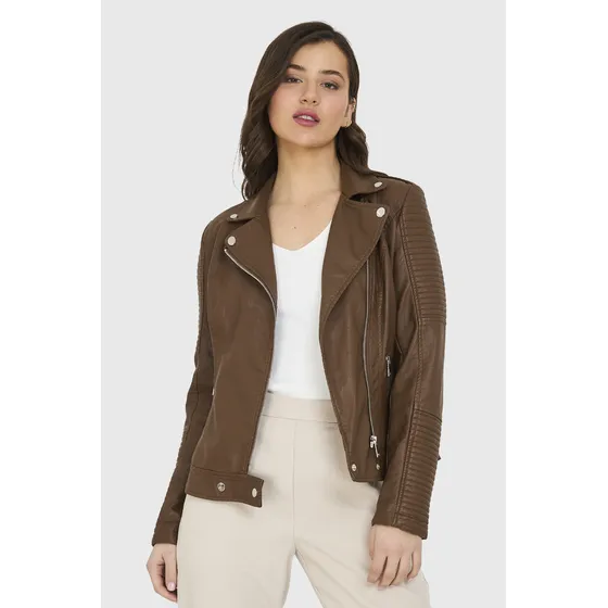 Chaqueta Ecocuero Tipo Biker Café Nicopoly
