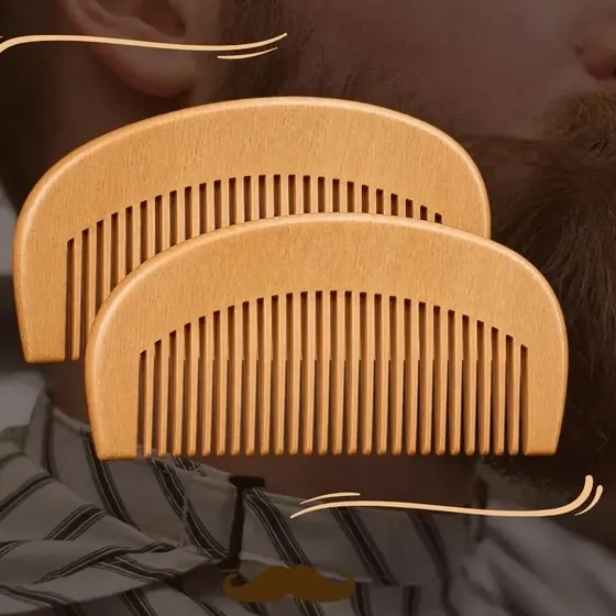 kit 2 unidades Pente de Madeira Barba Bigode e Cabelo Curvo Meia Lua Boa Dica