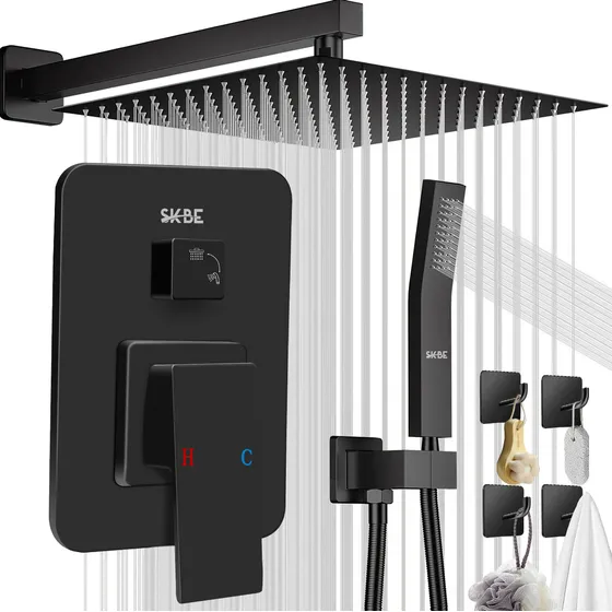 Regadera Cuadrada Skbe 0218bk Kit Alta Presión Baño Ducha De Lujo Color Negro