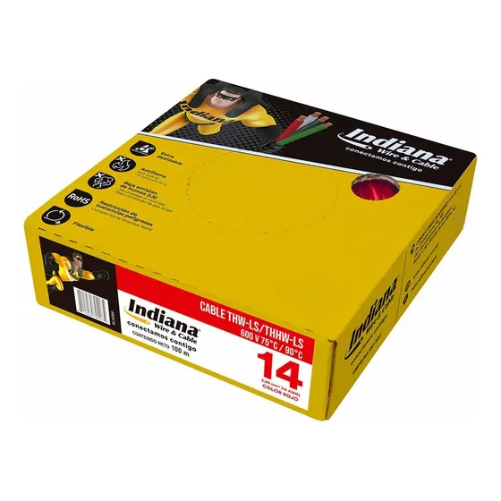 Cable De Cobre Cal. 14 Thw 90ºc 100 Mts Indiana Cubierta Rojo