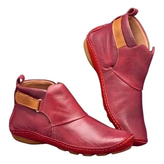 L Botas Zapato De Cuero Cortas De Fondo Plano Para Damas