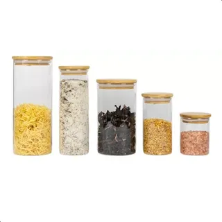 Potes De Vidro Hermético Tampa Bambu Condimentos Alimentos Potes De Vidro Hermético Tampa Bambu Condimentos Alimentos