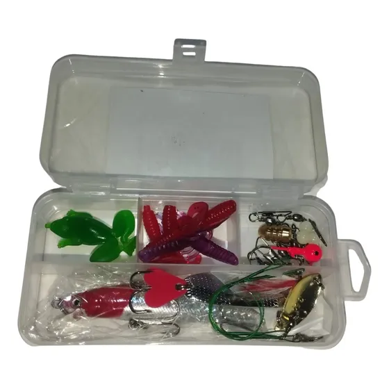 Kit Pesca Señuelos, Anzuelos, Cebos, Estuche, Flotador 18 Pc