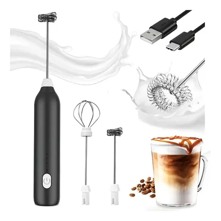 Batidor Espumador De Leche Eléctrico Recargable 3 Velocidade Negro
