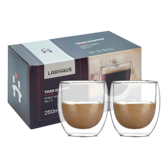 2 Tazas Larhaus Barista Doppio Jarro Vaso Doble Vidrio 250cc Color Transparente