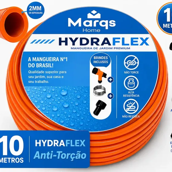 Mangueira De Jardim 10m Metros Com Esguicho Trançada Reforçada Flexível 7/16 Anti Dobra Irrigação Quintal Poço Lavagem Durável Marqs Home