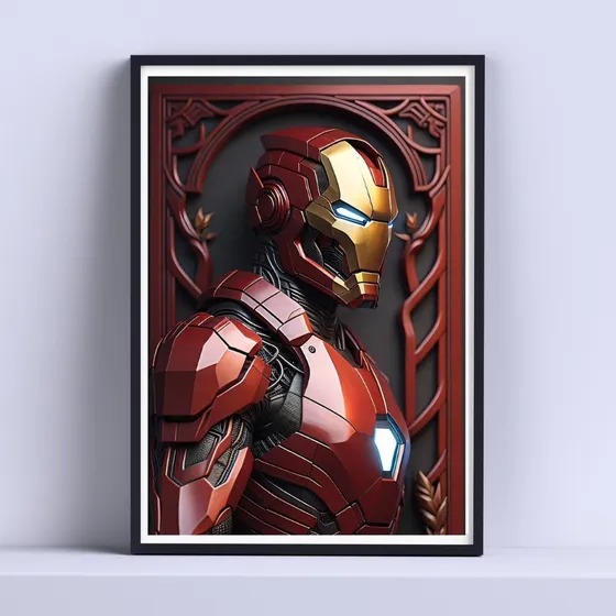 Cuadro Iron Man Perfil Decorativo  30x40cm Con Vidrio