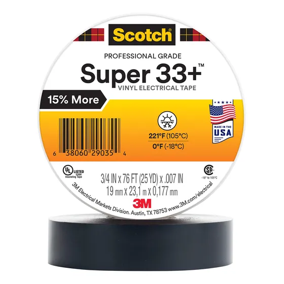 Cinta Aislante 3m Scotch Super 33+, 19 Mm X 23 M, Negra, Paq