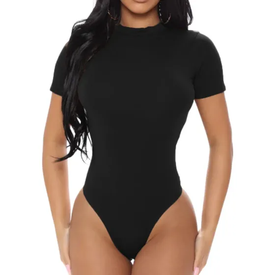 Body Camiseta Gola Alta Collant Básico Tendência Manga Curta