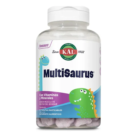 Kal Multisaurus Vitaminas Y Minerales 90tabs Masticables Sfn Sabor Mezcla De Frutas Del Bosque